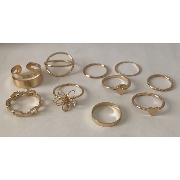 4474 NIP Set of 10 Gold Stacking Rings Bohemian Style Gold Ring Set - Picture 1 of 2